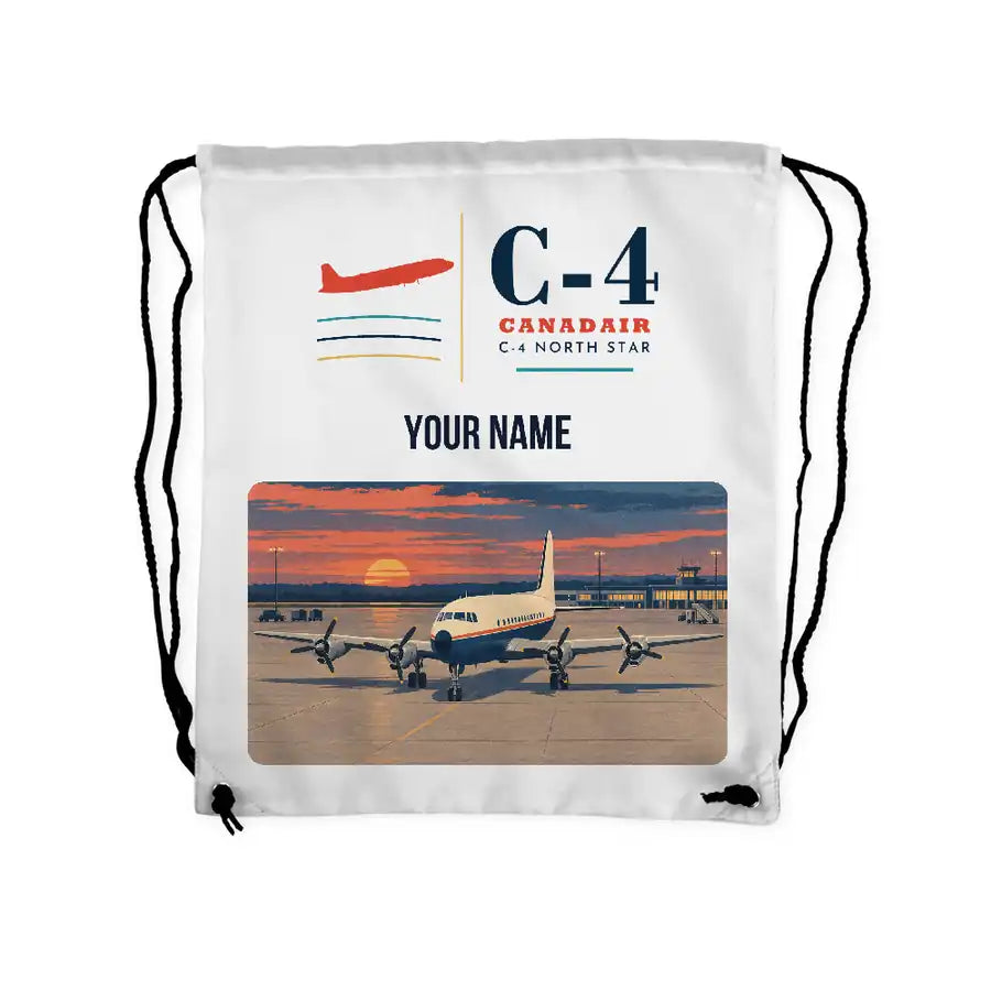 Canadair C-4 Argonaut North Star - Drawstring Bag - Classic + Name - White