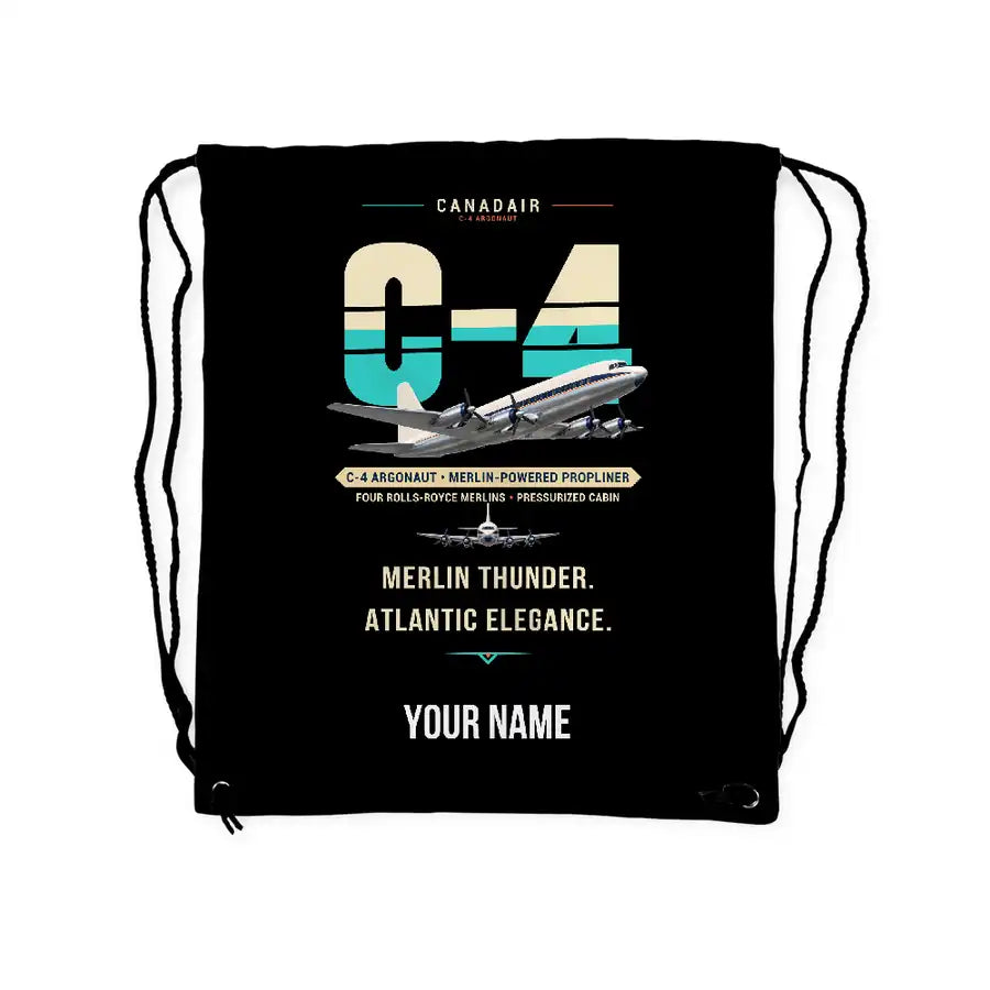 Canadair C-4 Argonaut North Star - Drawstring Bag - Original + Name - Black