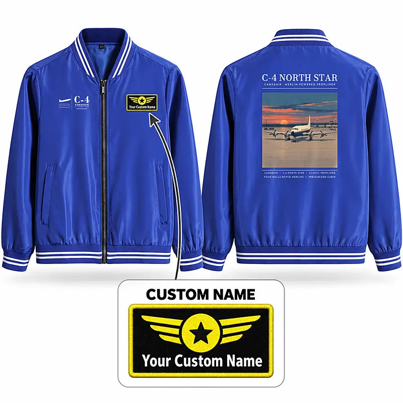 Canadair C-4 Argonaut North Star Stylish Jackets - Baseball Collar - Poster + Name - Royal Blue