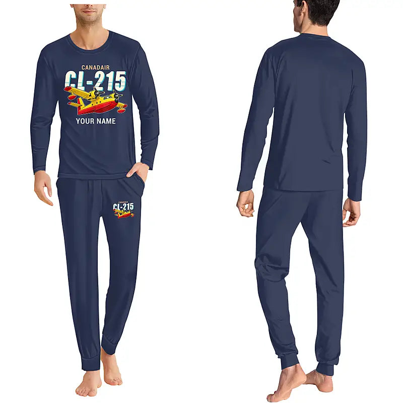 Canadair CL-215 - Men Pajamas - Cartoon Chest + Name - Navy Blue