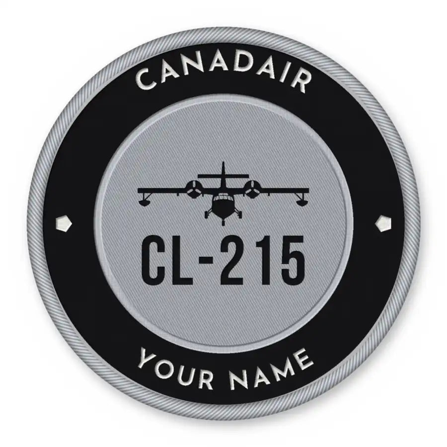 Canadair CL-215 Patches - Circle + Name - Black Silver