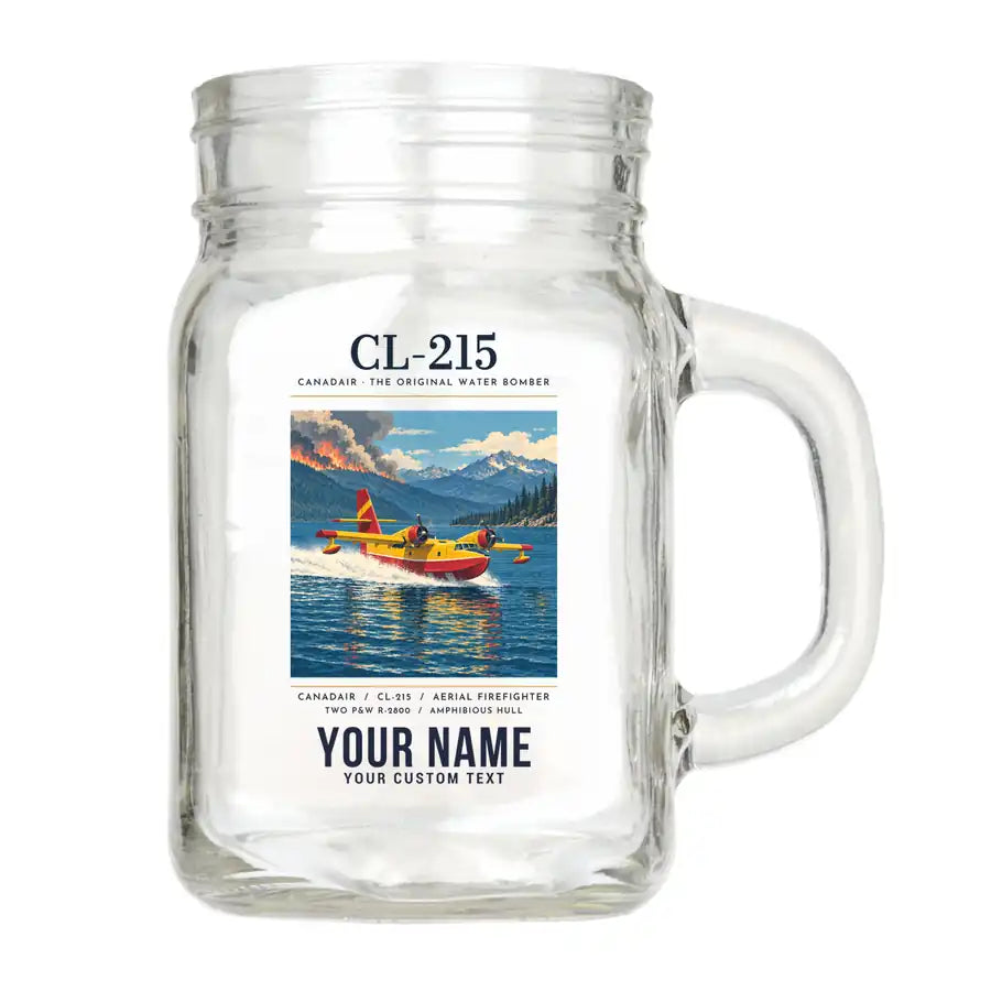 Canadair CL-215 - Poster + Name - Cocktail Glass (Mason Jar)