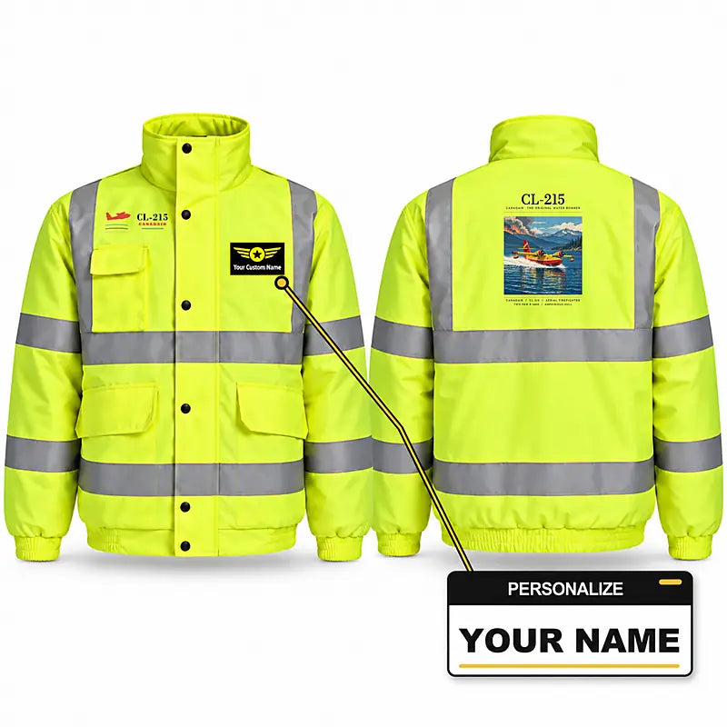 Canadair CL-215 Reflective Winter Jackets - Poster + Name - Fluorescent Yellow