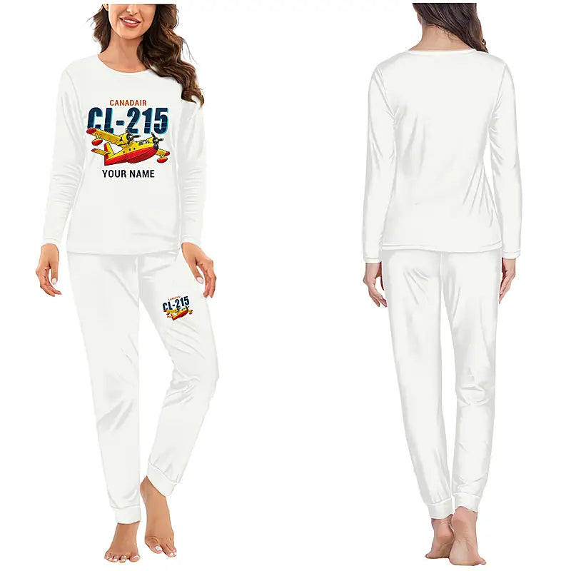 Canadair CL-215 - Women Pajamas - Cartoon Chest + Name - White