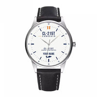 Thumbnail for Canadair CL-215T - Classic - White + Name - Leather Strap - Black Leather Strap