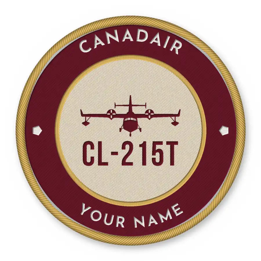 Canadair CL-215T Patches - Circle + Name - Burgundy Cream
