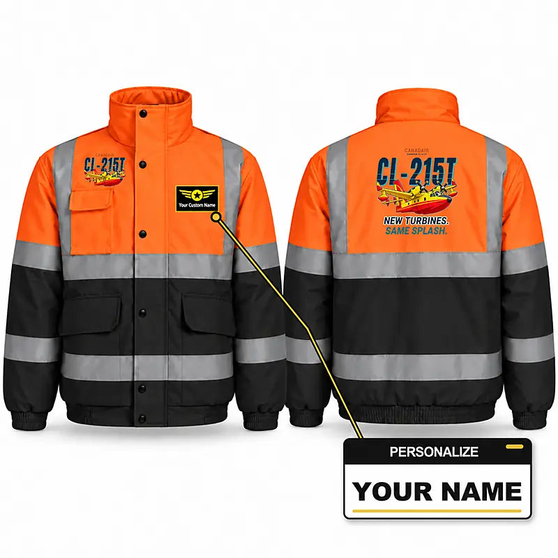Canadair CL-215T Reflective Winter Jackets - Cartoon + Name - Orange & Navy