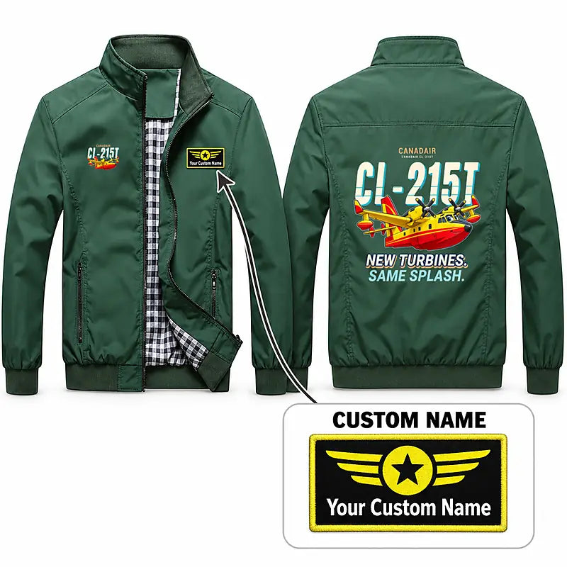 Canadair CL-215T Stylish Jackets - Stand Collar - Cartoon + Name - Green