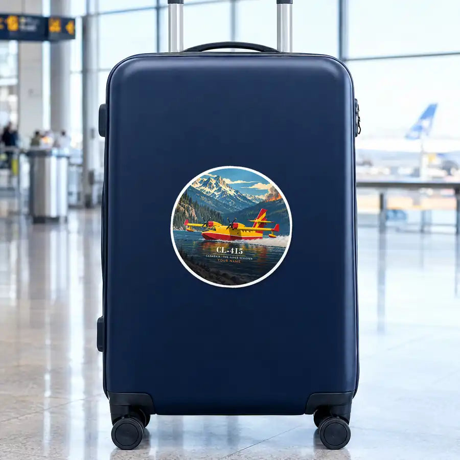 Canadair CL-415 - 3D + Name - Circle Sticker - Suitcase
