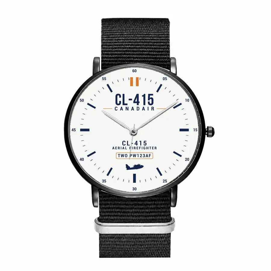 Canadair CL-415 - Classic - White - Slim Leather - Black and Black Nylon Strap