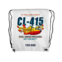 Thumbnail for Canadair CL-415 - Drawstring Bag - Cartoon + Name - White