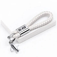 Thumbnail for Canadair CL-415 - Leather Key Chain - Braided Leather - Tag - White