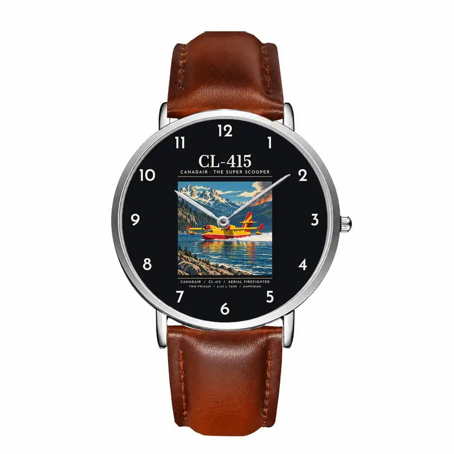 Canadair CL-415 - Poster - Slim Leather - Silver and Brown Leather Strap