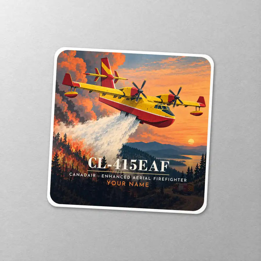 Canadair CL-415EAF - 3D + Name - Square Sticker - Close-up