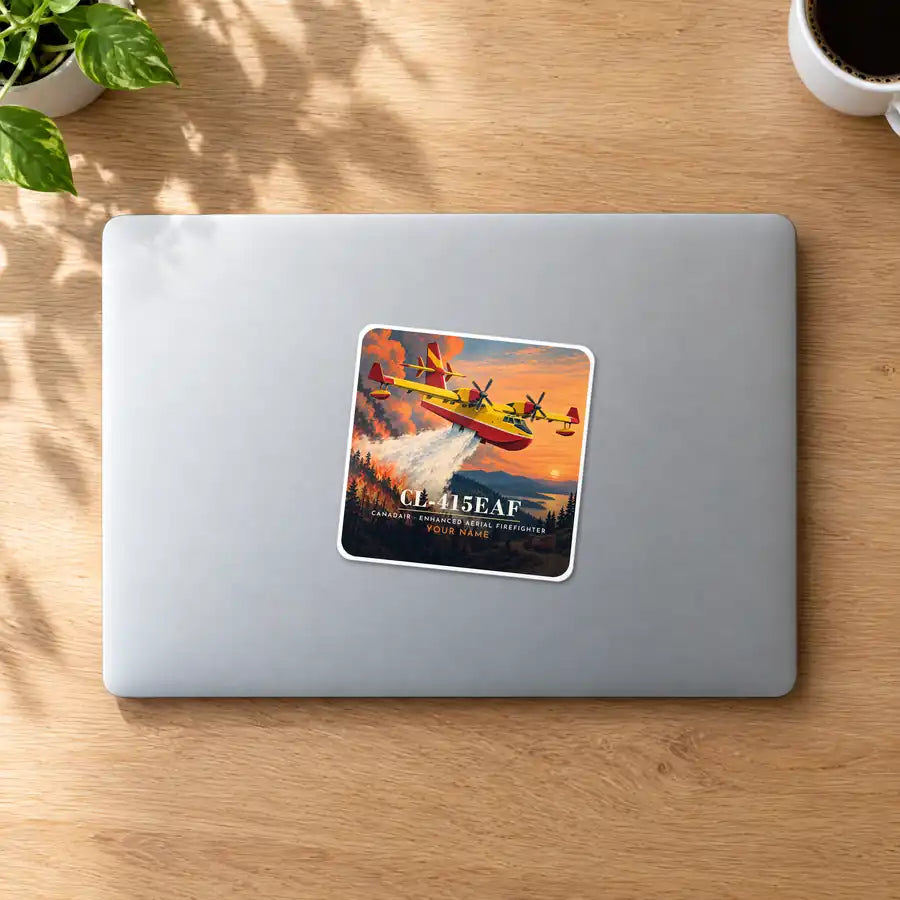 Canadair CL-415EAF - 3D + Name - Square Sticker - MacBook
