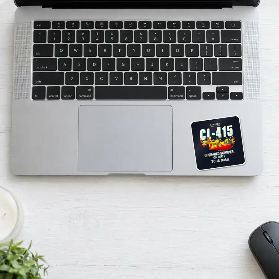 Canadair CL-415EAF - Cartoon + Name - Square Sticker - Laptop