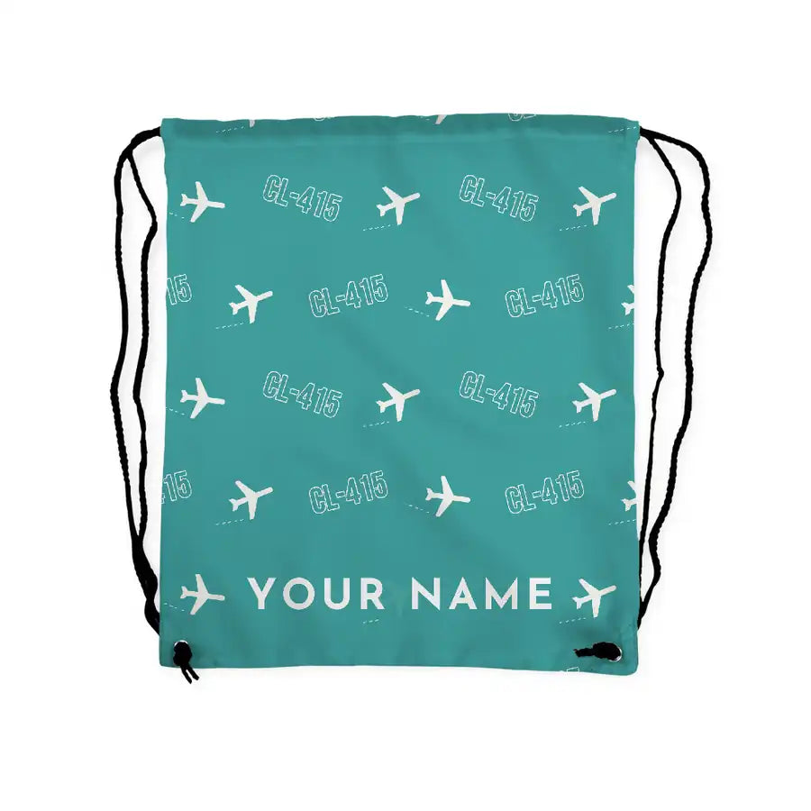 Canadair CL-415EAF - Drawstring Bag - 3D Pattern + Name - Turquoise