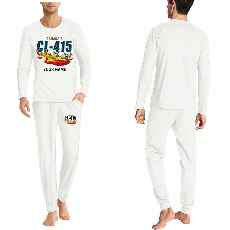 Canadair CL-415EAF - Men Pajamas - Cartoon Chest + Name - White