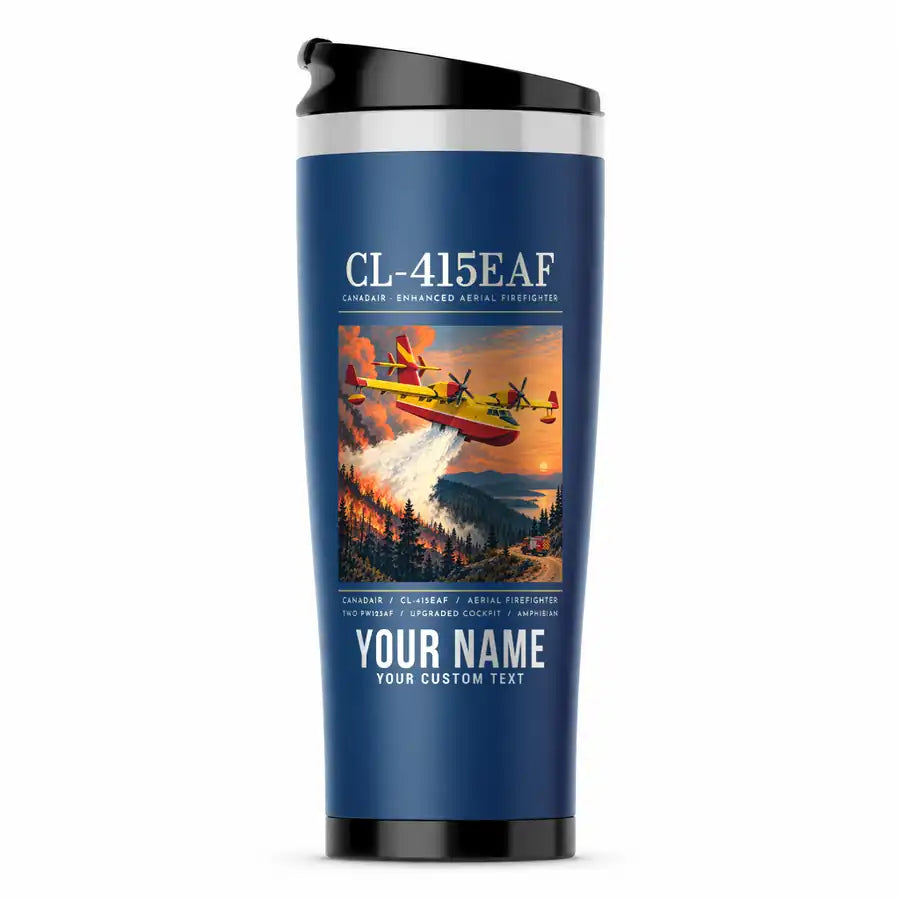 Canadair CL-415EAF - Poster + Name - Stainless Steel (No Holder) - Blue