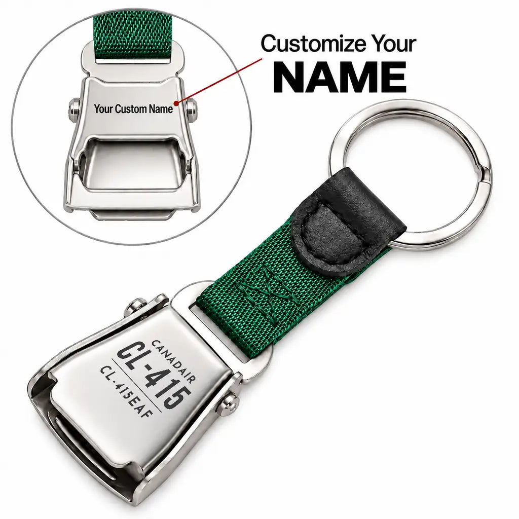 Canadair CL-415EAF - Seat Belt Key Chain - Tag + Name - Green