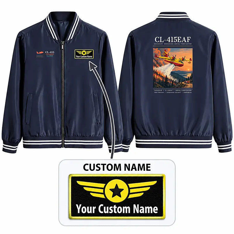 Canadair CL-415EAF Stylish Jackets - Baseball Collar - Poster + Name - Navy Blue