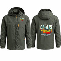 Thumbnail for Canadair CL-415EAF Stylish Jackets - Hooded Windbreaker - Cartoon - Olive Green