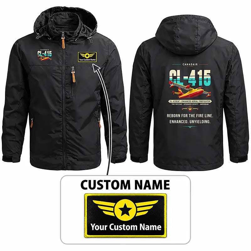 Canadair CL-415EAF Stylish Jackets - Hooded Windbreaker - Original + Name - Black