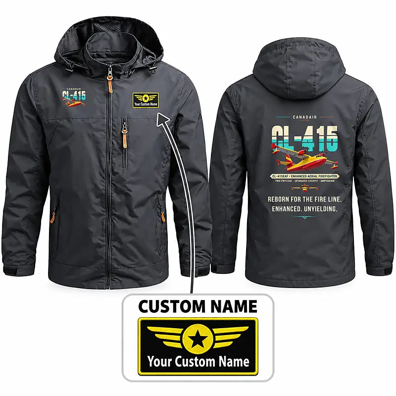 Canadair CL-415EAF Stylish Jackets - Hooded Windbreaker - Original + Name - Charcoal