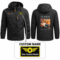 Thumbnail for Canadair CL-415EAF Stylish Jackets - Hooded Windbreaker - Poster + Name - Black