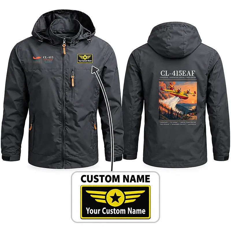 Canadair CL-415EAF Stylish Jackets - Hooded Windbreaker - Poster + Name - Charcoal