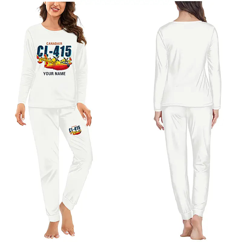 Canadair CL-415EAF - Women Pajamas - Cartoon Chest + Name - White