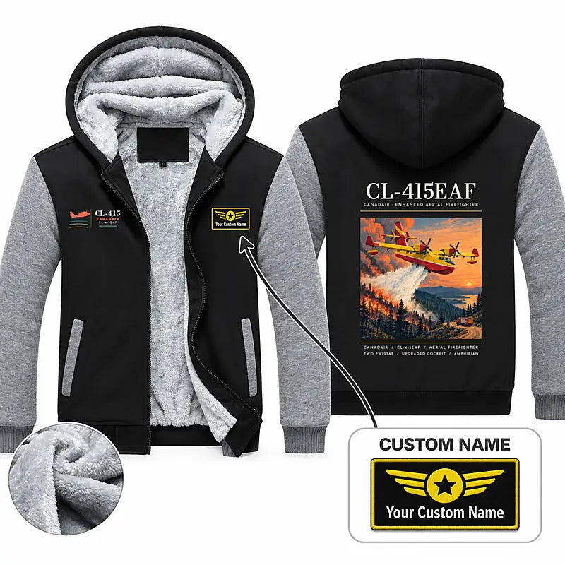 Canadair CL-415EAF Zipped Sweatshirts - Poster + Name - Black & Gray