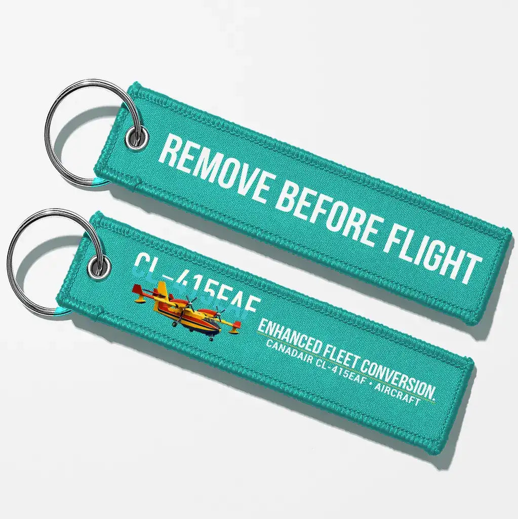 Canadair CL-415EAF Aviator Key Chains - Turquoise - Remove Before Flight