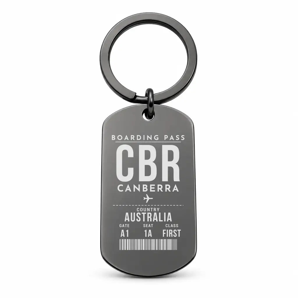 Canberra Airport CBR - Key Chain - Boarding Pass Style - Black