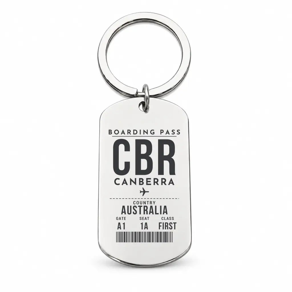 Canberra Airport CBR - Key Chain - Boarding Pass Style - Silver