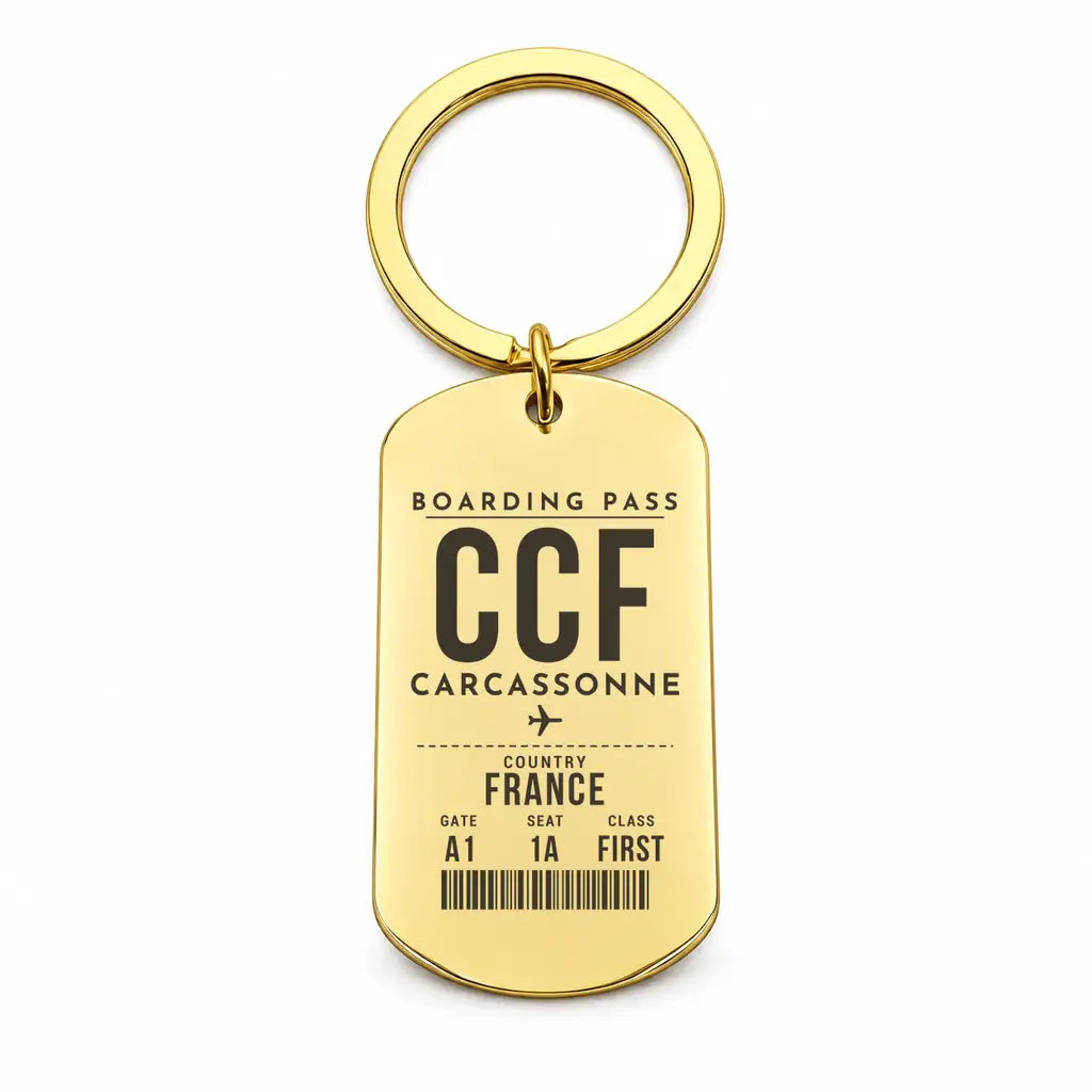 Carcassonne Airport CCF - Key Chain - Boarding Pass Style - Gold