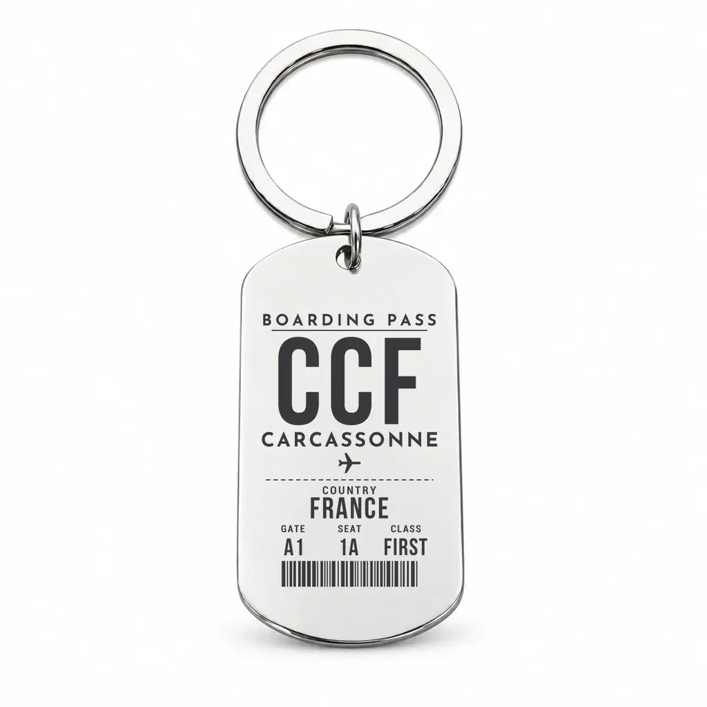 Carcassonne Airport CCF - Key Chain - Boarding Pass Style - Silver