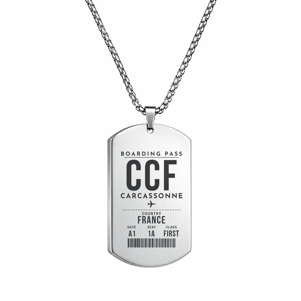 Carcassonne Airport CCF - Necklace - Boarding Pass Style - Silver