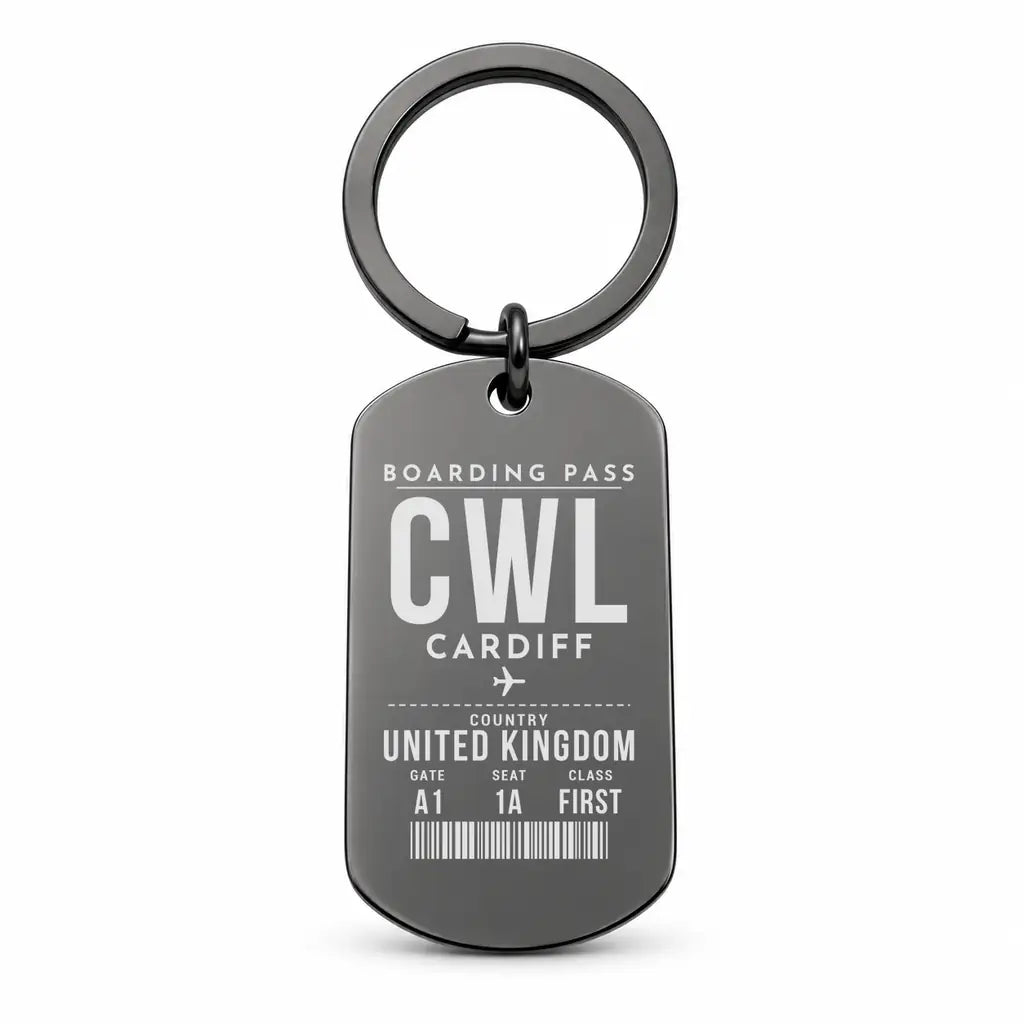 Cardiff Airport CWL - Key Chain - Boarding Pass Style - Black