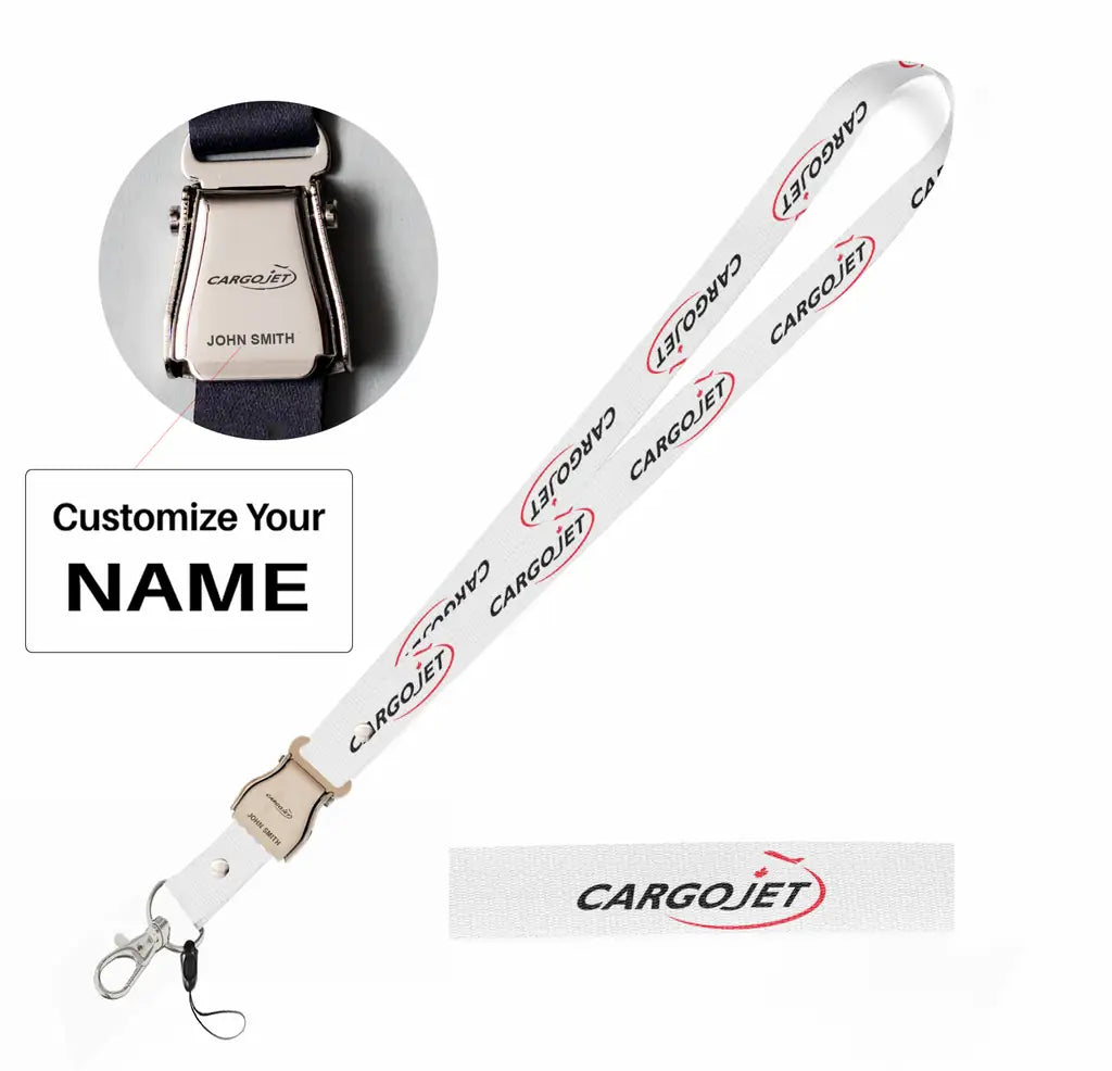 Cargojet seat belt lanyard - white with name