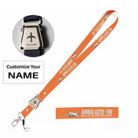 Thumbnail for Cartoon Airbus A220-100 seat belt lanyard - orange with name