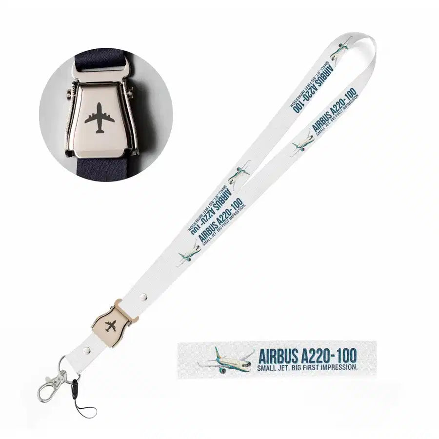 Cartoon Airbus A220-100 seat belt lanyard - white