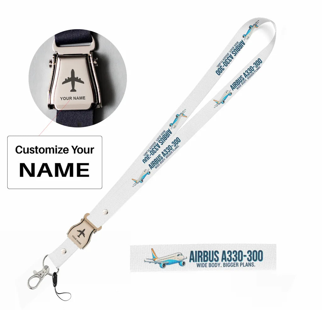 Cartoon Airbus A330-300 seat belt lanyard - white with name