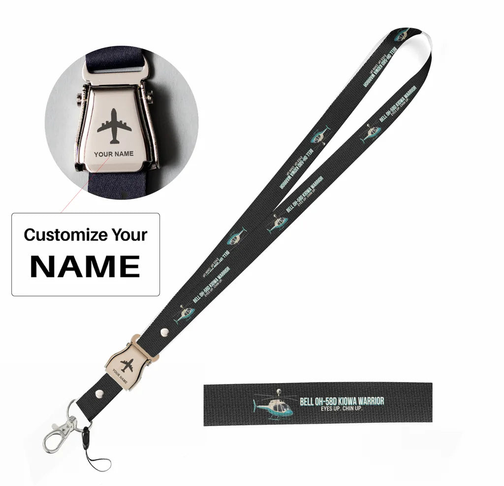Cartoon Bell OH-58D Kiowa Warrior seat belt lanyard - black with name