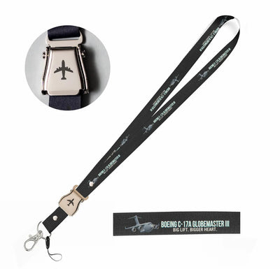 Cartoon Boeing C-17A Globemaster III seat belt lanyard - black