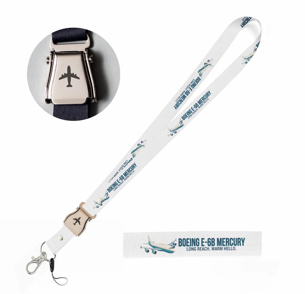 Cartoon Boeing E-6B Mercury seat belt lanyard - white