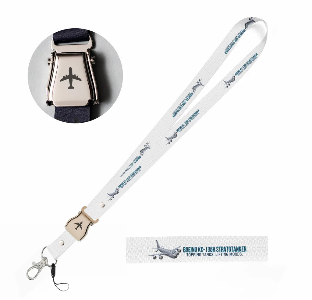 Cartoon Boeing KC-135R Stratotanker seat belt lanyard - white