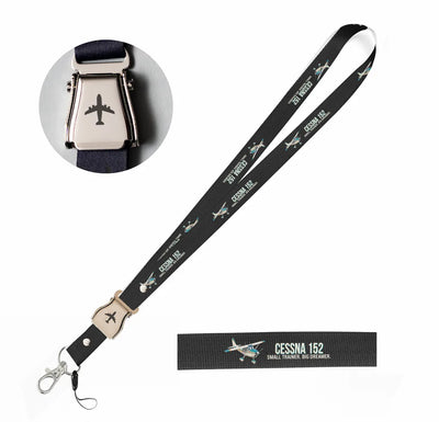 Cartoon Cessna 152 seat belt lanyard - black