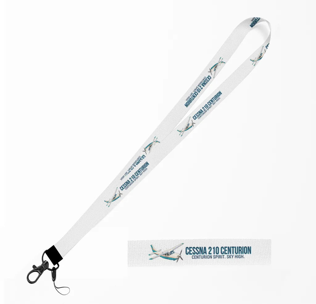 Cartoon Cessna 210 Centurion lanyard - white
