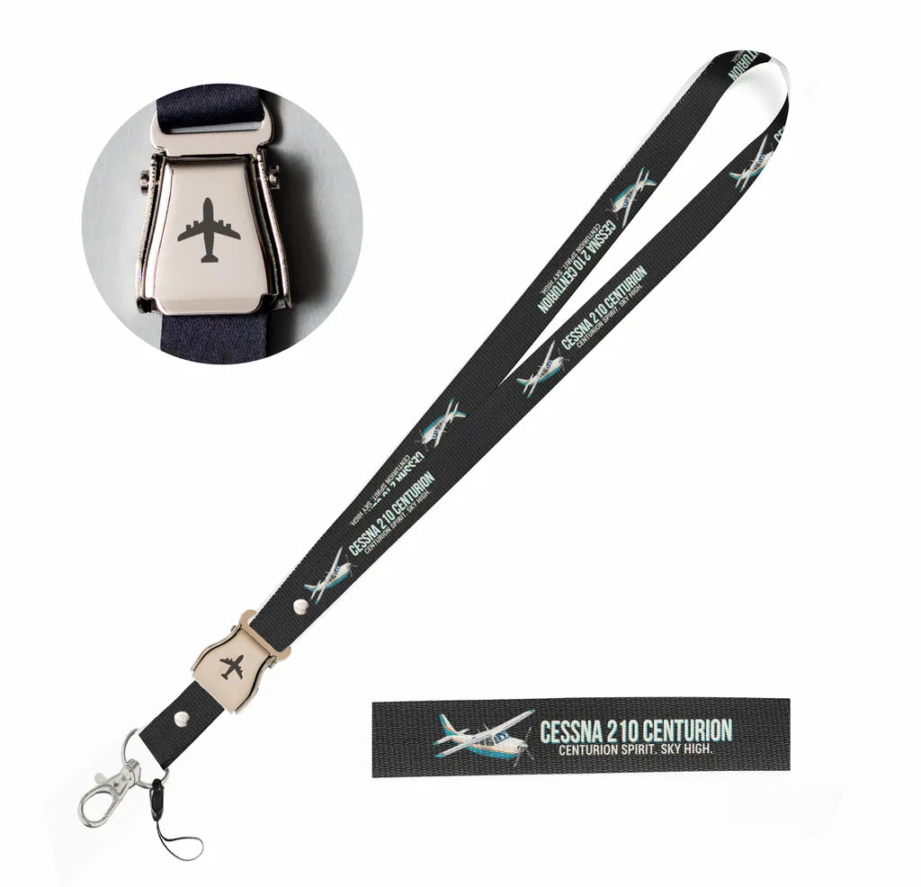 Cartoon Cessna 210 Centurion seat belt lanyard - black